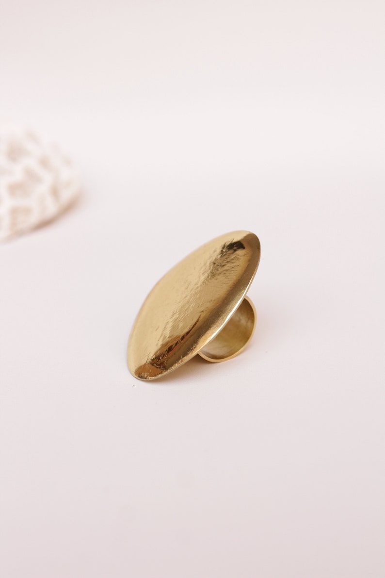 Big statement ring for women, Large chunky ring in golden brass image 6