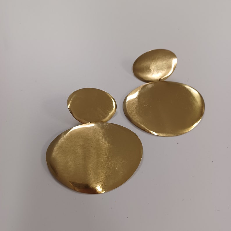 Large statement drop golden earrings, Large disc drop earrings, Bold fashion earrings image 10