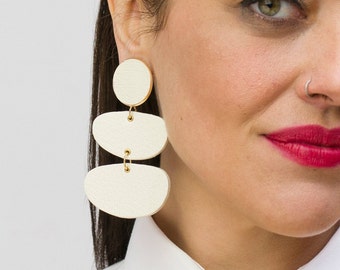 Statement large earrings, White bold earrings, Teardrop earrings