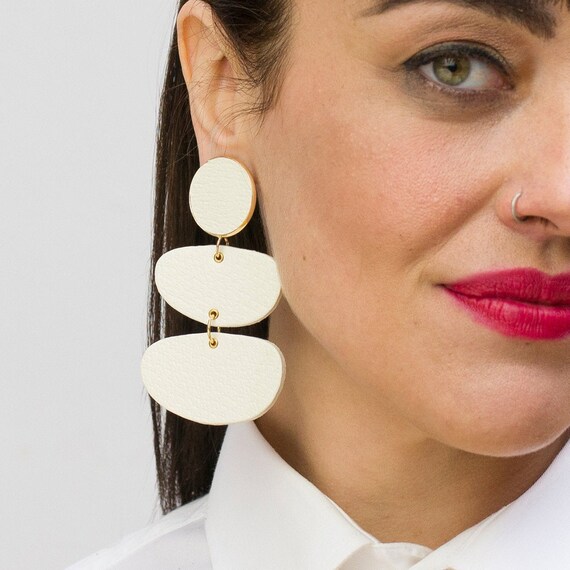 Statement Large Earrings White Bold Earrings Teardrop Earrings