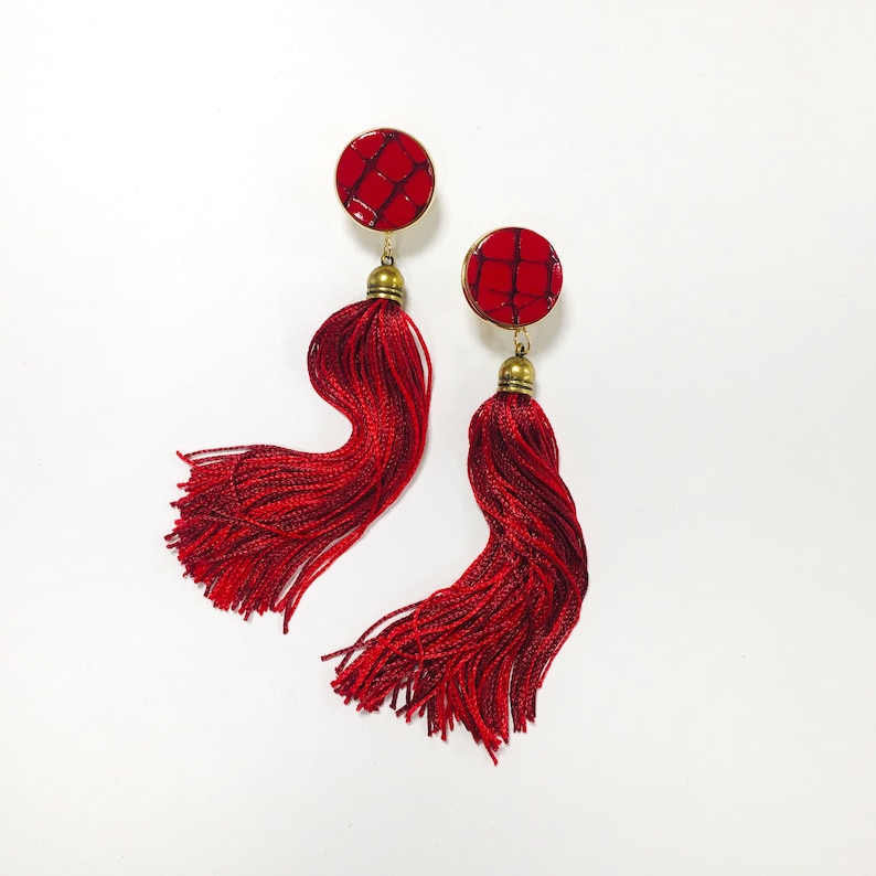 Tassel Earrings Red Tassel Earring Stud Red Earrings Gift Etsy