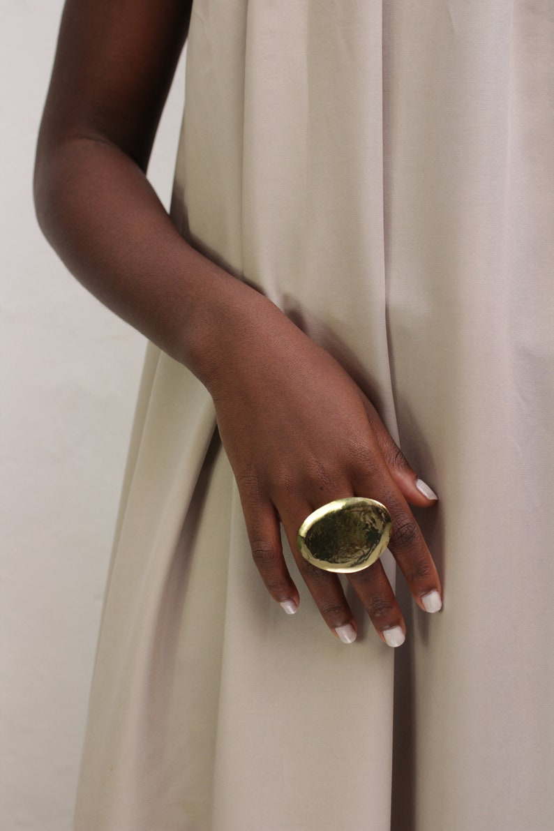 Big statement ring for women, Large chunky ring in golden brass image 3
