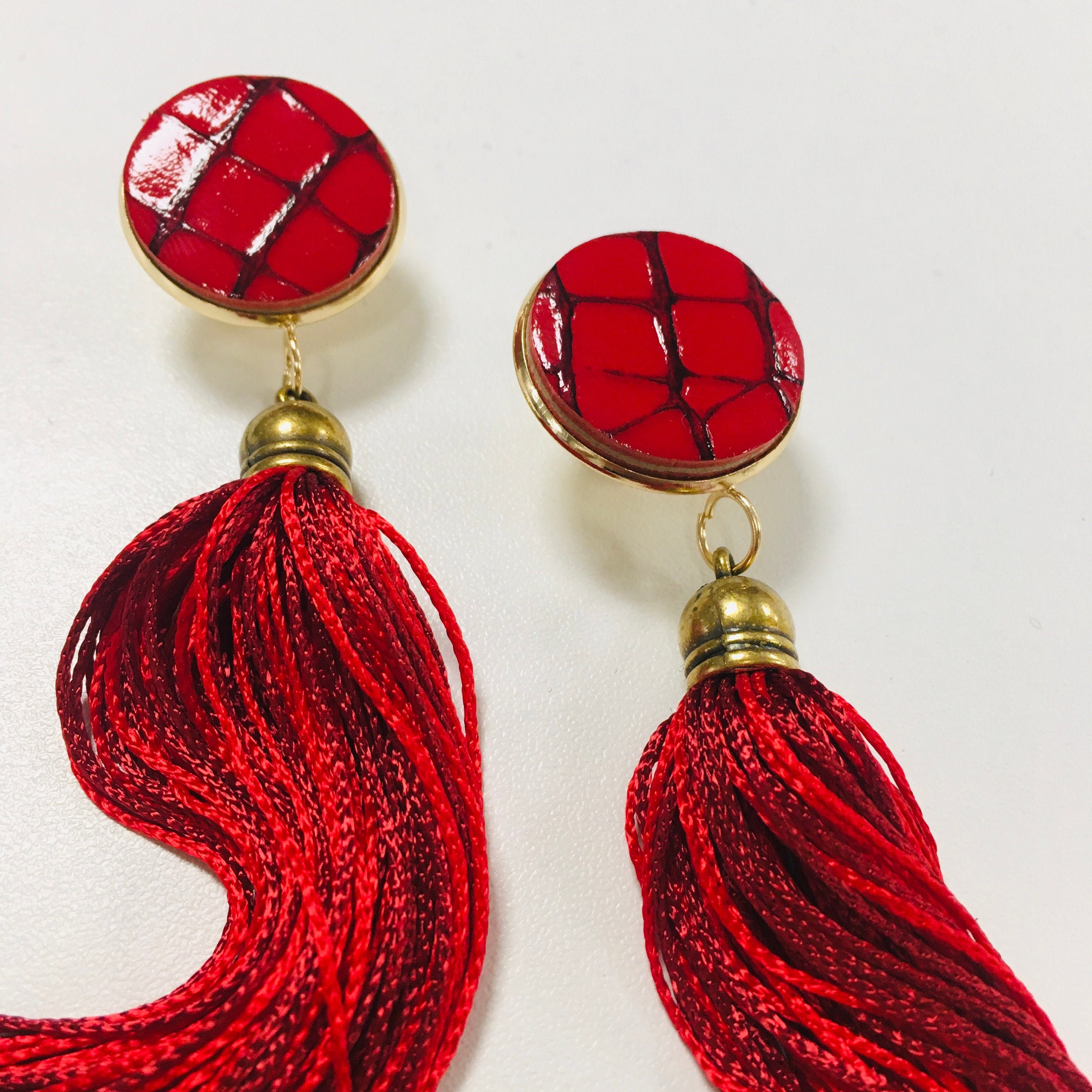 Red string earrings sale