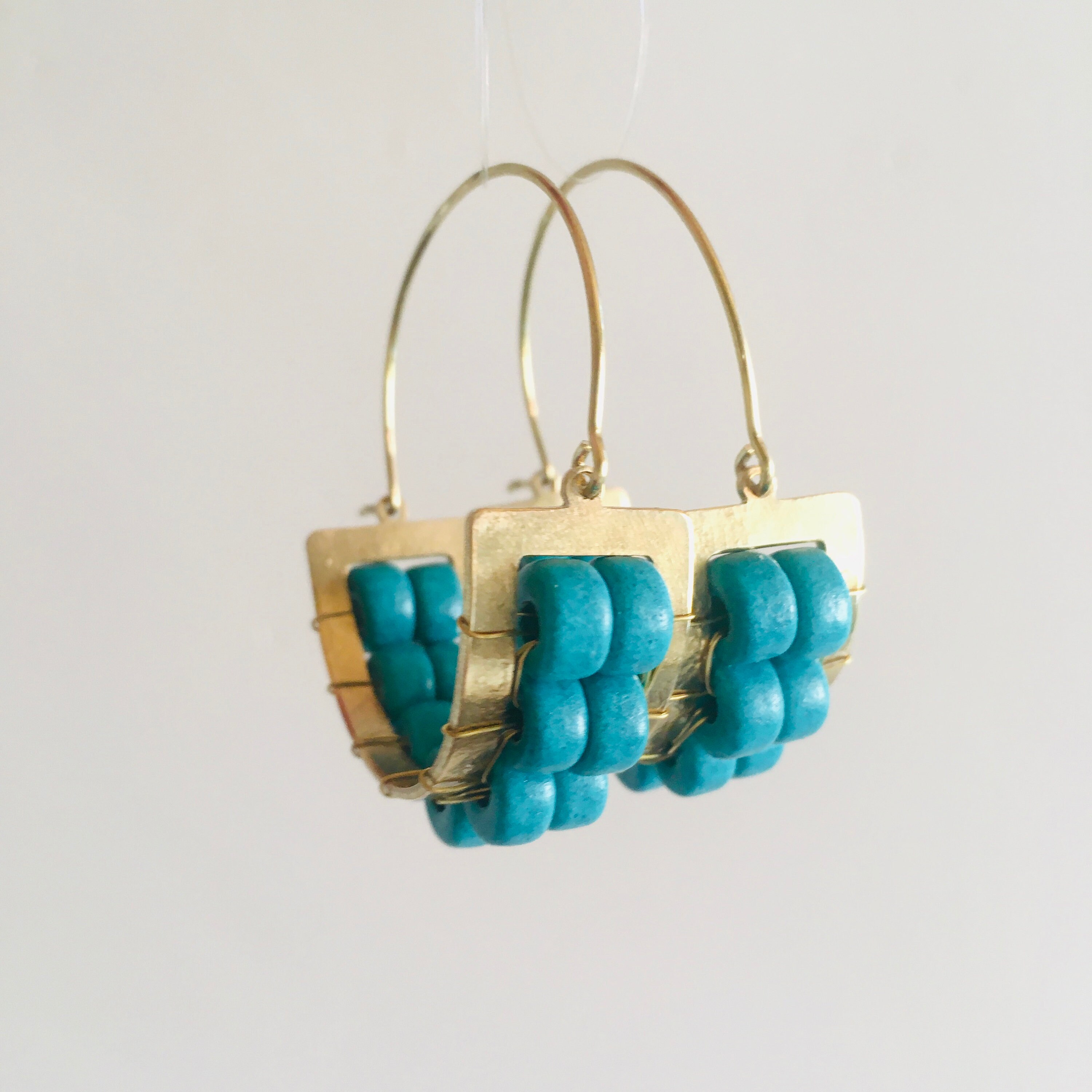 Beaded Hoops Earrings Daily Boho Hoop Earrings Turquoise Etsy