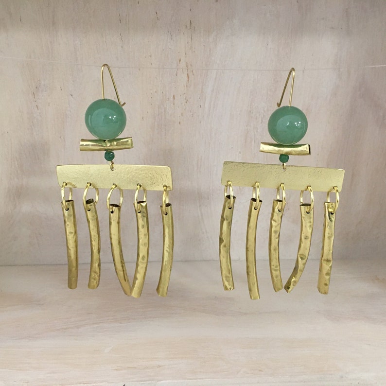 Statement Earrings Bold Drop Brass Earrings Chunky Earrings Etsy