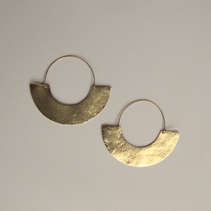 Hammered Brass Half Moon Hoop Earrings: Bohemian Tribal Jewelry