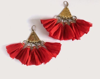 Tassel Earrings, Red Statement Earrings, Boho Earrings, Dangle Earrings, fan earrings, Ethnic earrings Autumn earrings, gift