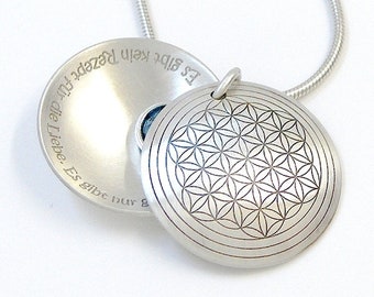 Flower of Life Medallion met Custom Laser Gravure - Echte Silver 925