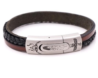 Herrenarmband BERLIN braun-schwarz im Indian Style mit individueller Gravur - Leder Armband für Herren Männerschmuck