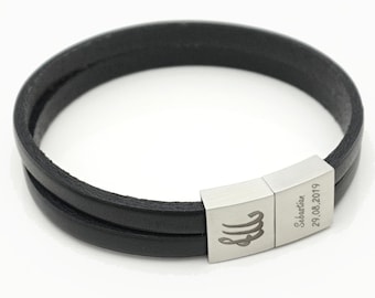 Armband voor mannen in lederen armband gegraveerd armband sieraden GONAS20 armband gegraveerd cadeau Unisex zwart