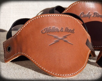 Motorcycle shifter boot and shoe cover in light brown calf leather quality.  For gentlemen riders by Holler&Hood