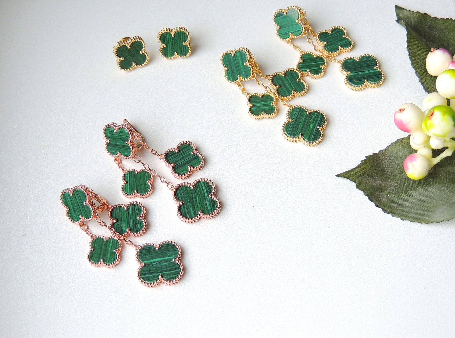Earrings with clover fashion earrings malachite clover Etsy