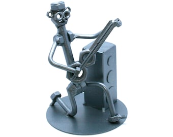 Guitar Player music teacher Gift nuts and bolts metal sculpture, Custom Musician welded metal art presents,Recycled art figurative sculpture