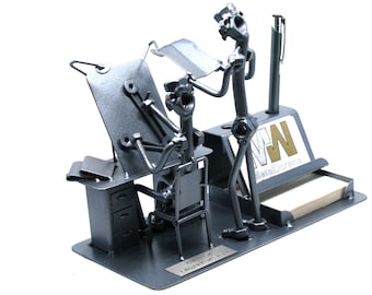 Nuts and bolts sculpture for Engineers, Business card stand for Architects father's day gift, Welded metal art for Draftsmans, Xmas gift
