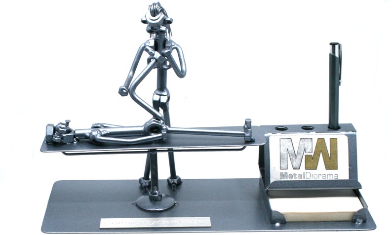 Metal sculpture physiotherapist gift business card holder, Osteopath welded metal art, Physiotherapist art metal sculpture ddexc organizer image 5
