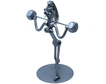 Body builder woman trainer gift, Handmade Nuts and bolts sculpture, Woman body builder machine, Powerlifting Fitness Gym Workout Trainer