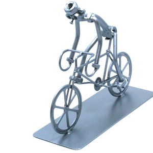 Metal Art Sculpture Bicycle Décor, Riding the bicycle Office Decor, Home Office Shelfie scrap metal Art, Zero Waste OOAK Bicycle sculpture