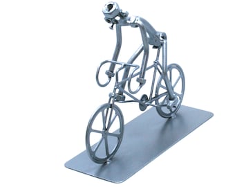 Metal Art Sculpture Bicycle Décor, Riding the bicycle Office Decor, Home Office Shelfie scrap metal Art, Zero Waste OOAK Bicycle sculpture