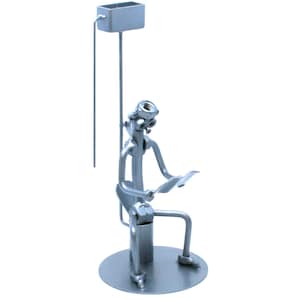 Bathroom shelf decor, Welded metal Art Man on Toilet, Unusual Gift For Him, Humorous Father&#39;s Day Gift, Boyfriend funny toilet decor