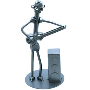 Solo Guitarist Rock star Metal Figurine, Fun Gift for Guitar player Musician, Guitar Teacher Gift nuts and bolts scrap metal sculpture