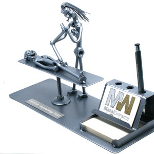 Metal sculpture physiotherapist gift business card holder, Osteopath welded metal art, Physiotherapist art metal sculpture ddexc organizer image 1