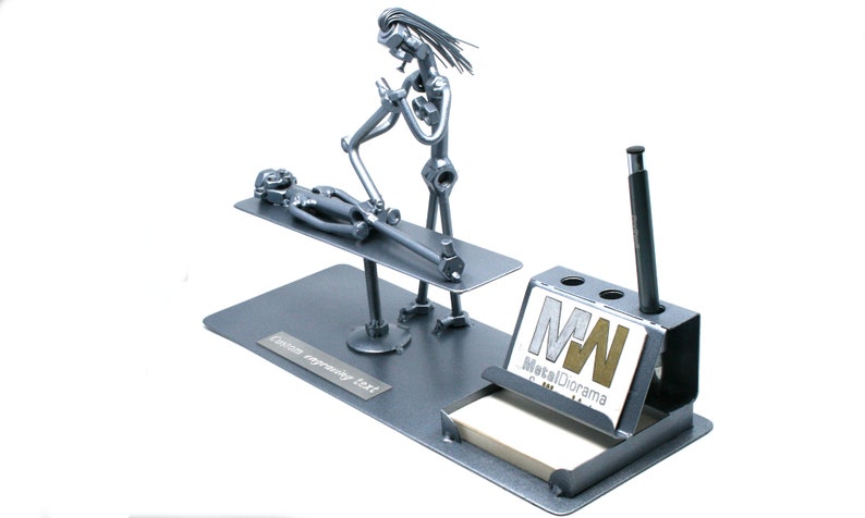 Metal sculpture physiotherapist gift business card holder, Osteopath welded metal art, Physiotherapist art metal sculpture ddexc organizer image 1