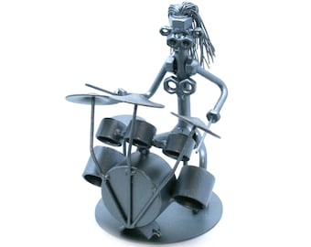 Nuts and bolts sculpture drummer women gifts, Handmade ornament figurine welded metal art, Gifts for Drummer award trophy, Scrap metal art