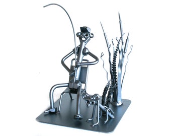 Statuetta Pescatore In Ferro Vintage – Ornamento Da Scrivania Con Magnete, Regalo Per Appassionati Di Pesca