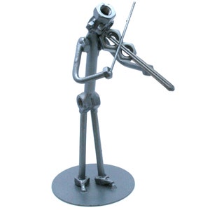Violinist gift nuts and bolts metal sculpture, Handmade ornament figurine, Musician Present Scrap metal art welded figurine