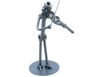 Violinist gift nuts and bolts metal sculpture, Handmade ornament figurine, Musician Present Scrap metal art welded figurine