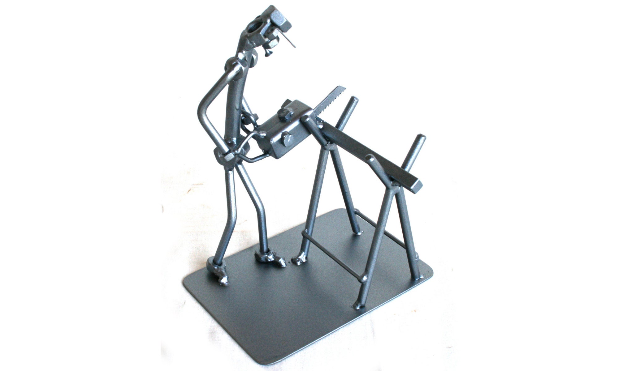 Woodworker gift Scrap Metal Art, Chainsaw men gift, Lumberjack metal figurine gift, Nuts and bolts metal sculpture, Custom metal art,
