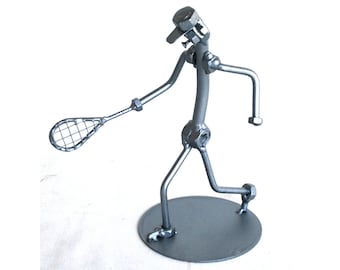 Tennis Coach retirement gift, Handmade Tennis Player Gift nuts and bolts scrap metal sculpture, Athletic trainer Tennis Tournament Prize