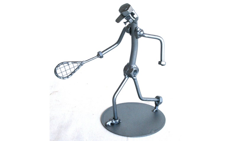 Tennis Coach retirement gift, Handmade Tennis Player Gift nuts and bolts scrap metal sculpture, Athletic trainer Tennis Tournament Prize image 1