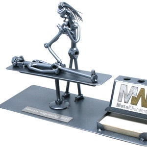 Metal sculpture physiotherapist gift business card holder, Osteopath welded metal art, Physiotherapist art metal sculpture ddexc organizer image 3