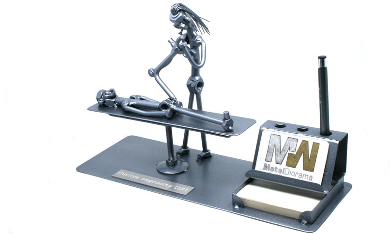 Metal sculpture physiotherapist gift business card holder, Osteopath welded metal art, Physiotherapist art metal sculpture ddexc organizer image 3