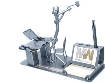 Angry Computer Programmer man business card holder Funny home office desc decor, Angry Accountant men gift welded nuts and bolts sculpture