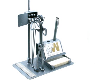 Electrician nuts and bolts metal sculpture, Business card Holder office desc organizer, Handmade ornament figurine welded metal art statue