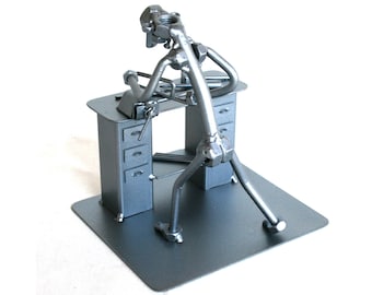 Structural Ironworker metal figurine, Personalized Locksmith with iron saw gift nuts and bolts metal sculpture, Welded scrap metal art