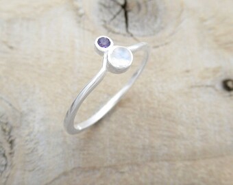 925 Sterling Silver Moonstone Amethyst Gemstone Ring