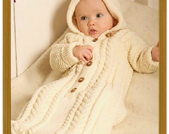 PDF Knitting Pattern for Babies Aran Style Sleeping Bag or Cocoon/Papoose/Sleep Sack Download ENG language