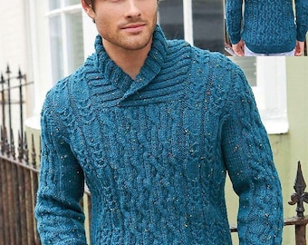 Knitting Pattern Men's Aran Knit Sweater 32 to 54 inch chest PDF Download - ENG language