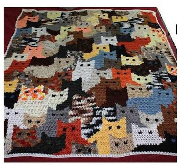 Cat pattern crochet blanket sale