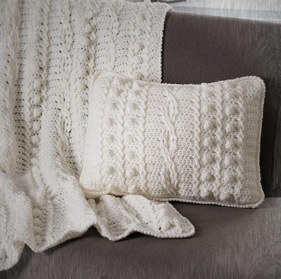 Crochet Pattern Popcorn and Cable Twist Crochet Cabled Throw Pillow Pattern