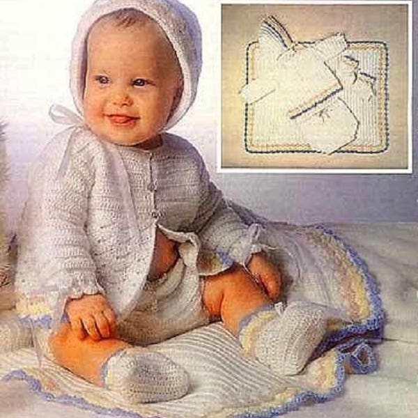 Baby Crochet Pattern Sweater Bonnet Soaker Blanket and Booties  set Immediate PDF download