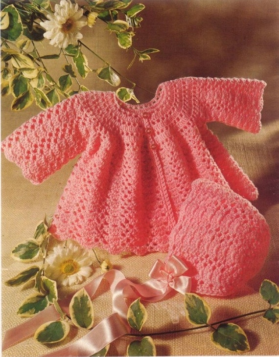 Baby Crochet Pattern Dress Angel Top and Bonnet 19 20 Ins Etsy