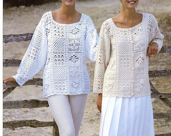 CROCHET PATTERNS - Womens Tunics Sweaters Jacket Cardigan Tops Beach  - One Size fits all