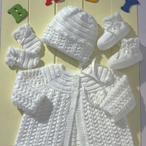 Knitting Pattern for Baby Matinee Jacket/coat, Booties, Mittens and Bonnet included 14 to 20 inch chest - In English only