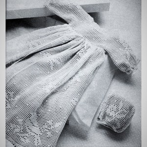Instant Download PDF Vintage Filet Crochet Pattern to make Heirloom Christening Set Gown, Bonnet, Comforter & Pillow or Cushion. ENGLISH