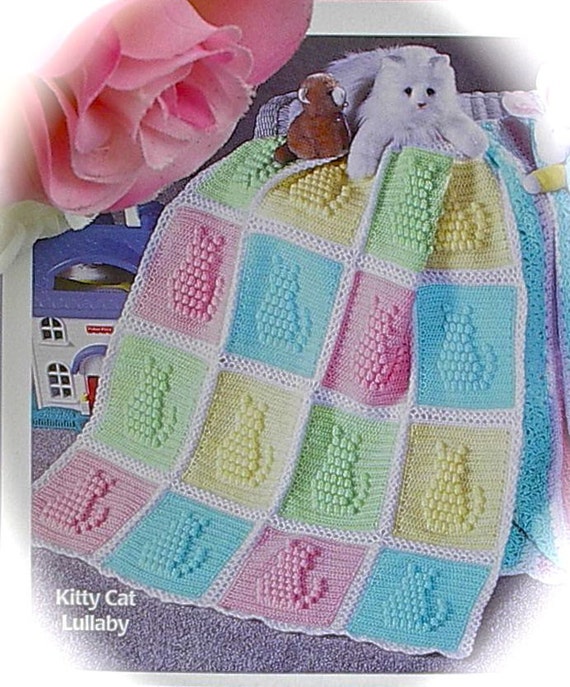 Crochet PATTERN Baby Afghan Blanket Kitty Cat Popcorn Design download