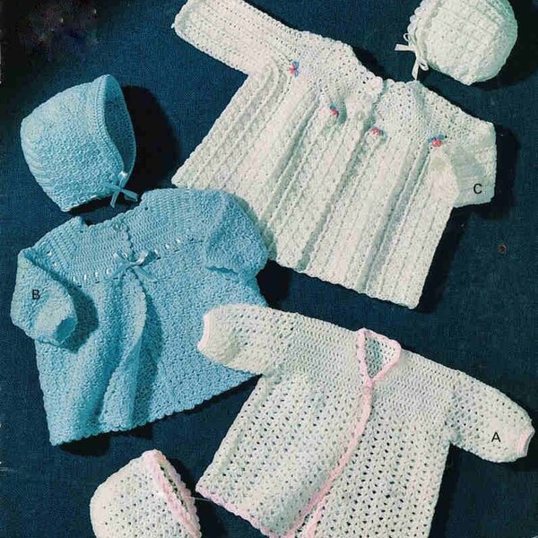 Baby crochet pattern - Matinee Jackets/Coats 3 designs plus bonnets